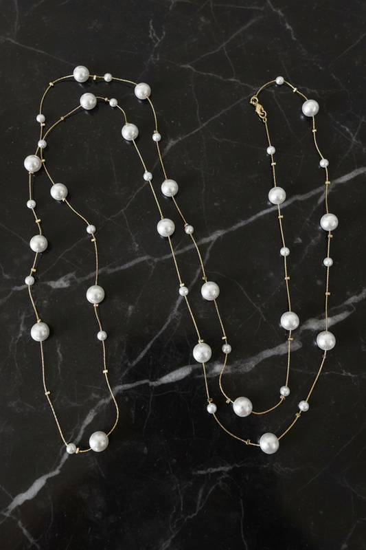 Really Long Gold Necklace w/ Pearls
