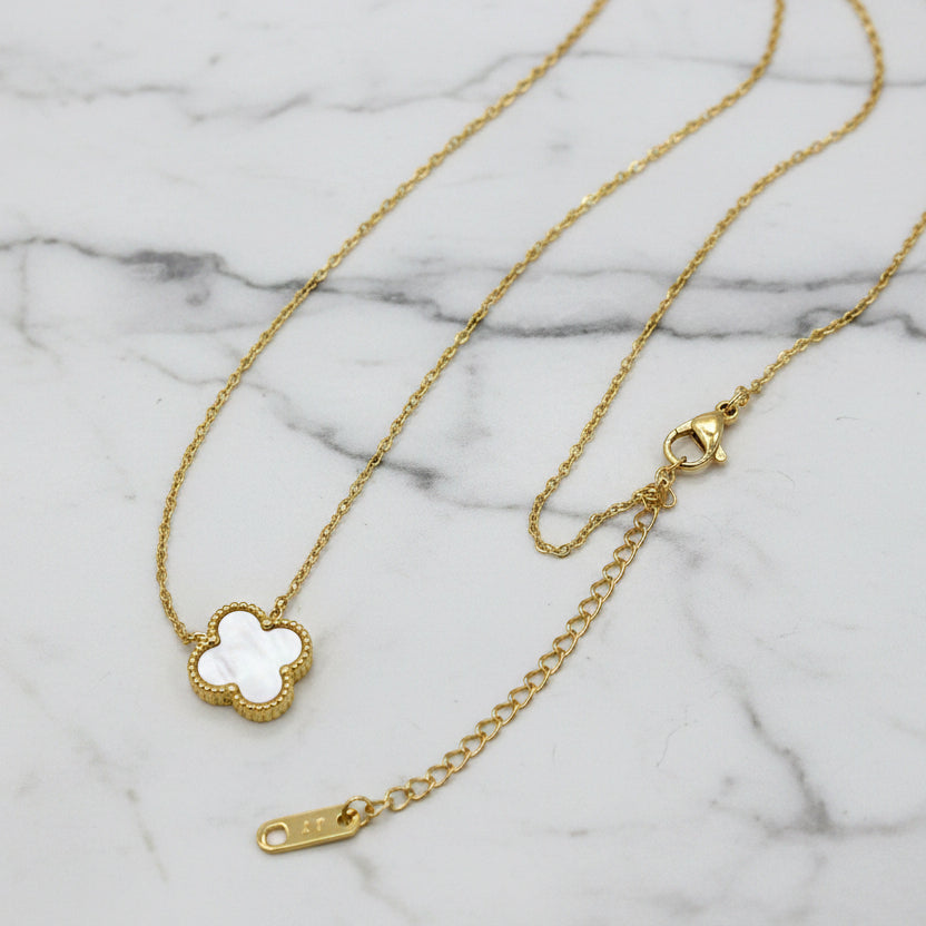Small Gold Chain Necklace w/ MOP Clover