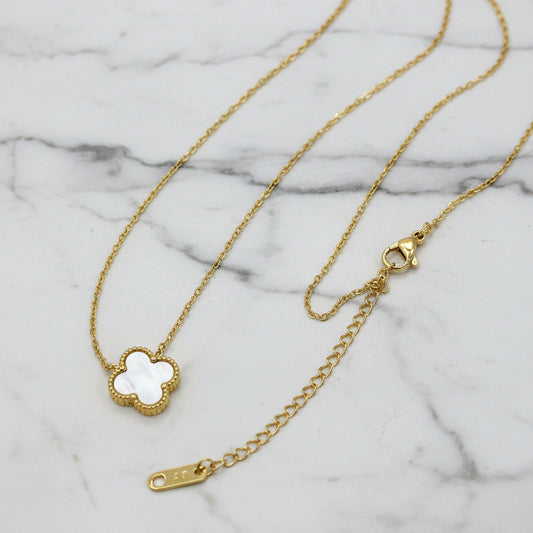 Small Gold Chain Necklace w/ MOP Clover