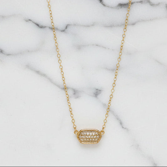 Tiny Gold Hexagon Pave Necklace - 16"