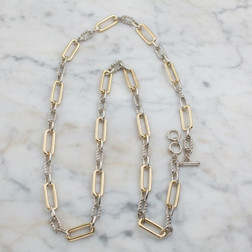Two Tone Chain Link Necklace - 36"