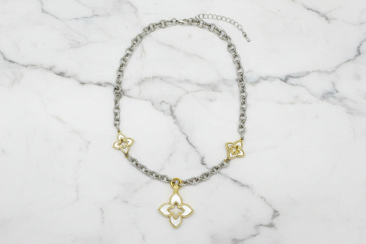 Two Tone Chain Necklace w/ MOP Clovers