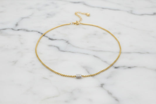Box Chain Necklace w/ Pave Barrel - 17"