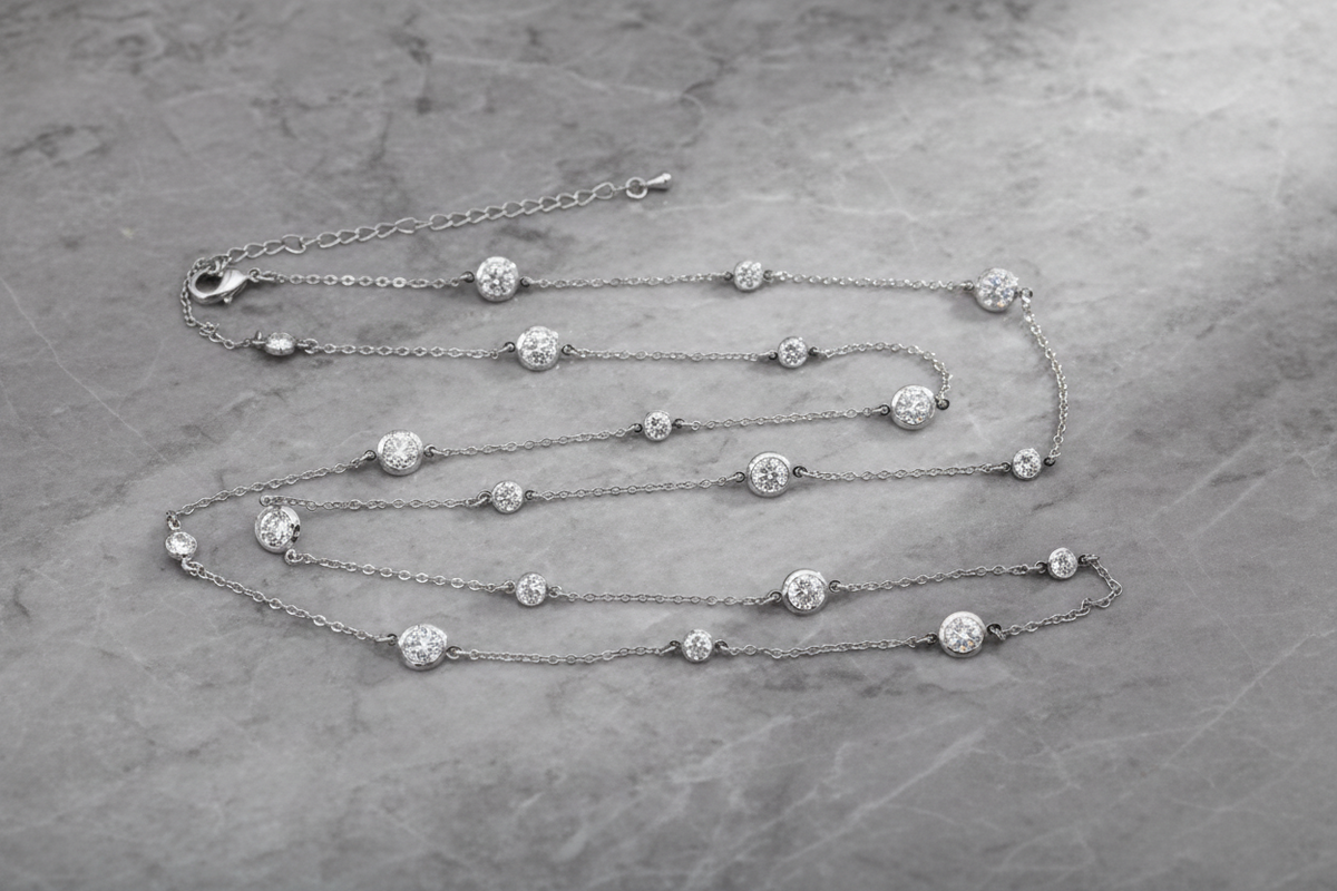 Gold Lorena CZs By The Yard Necklace with sparkling cubic zirconia stones on a delicate chain.