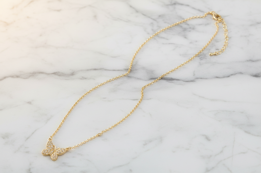 Lorena pave butterfly necklace, 16-inch chain with sparkling butterfly pendant, elegant jewelry accessory.