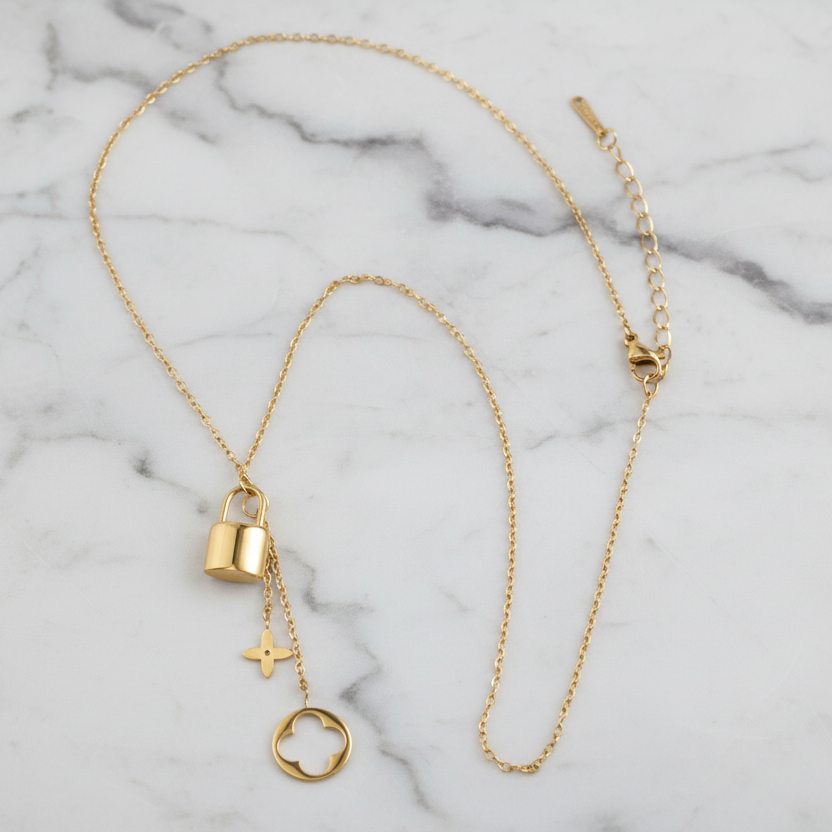 Small Necklace w/ Lock & Charms