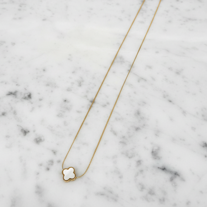 Tiny Chain w/ MOP Clover Pendant Necklace