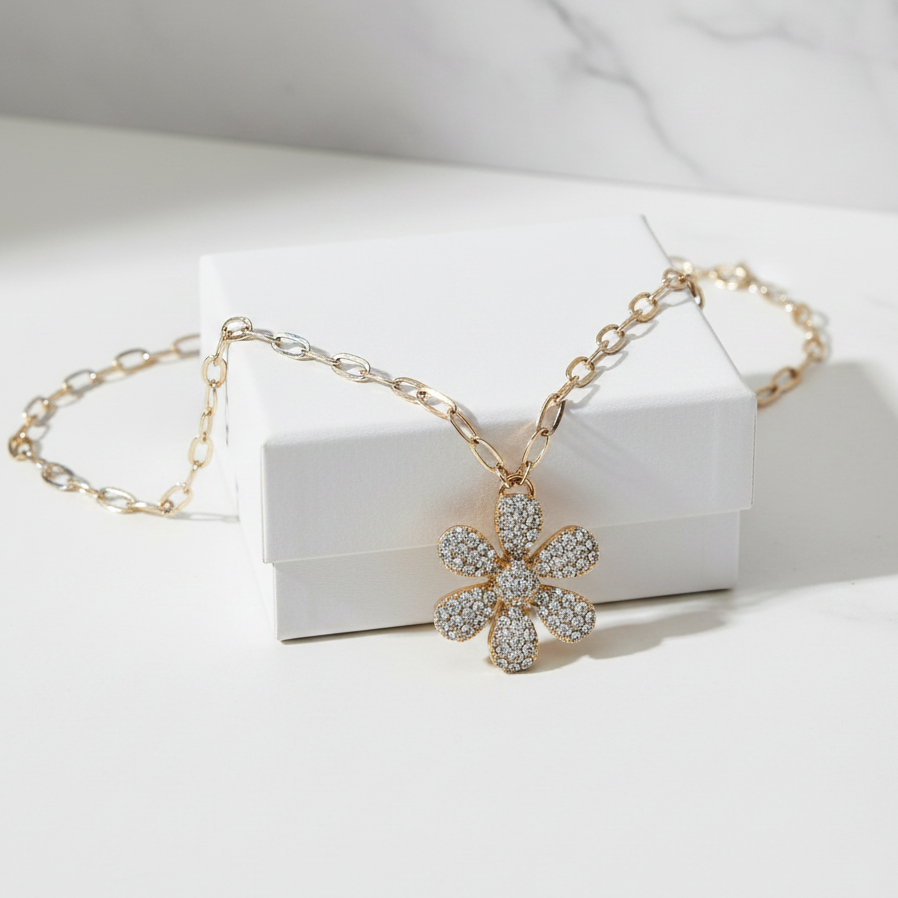 Gold Chain Necklace w/ Flower Pendant