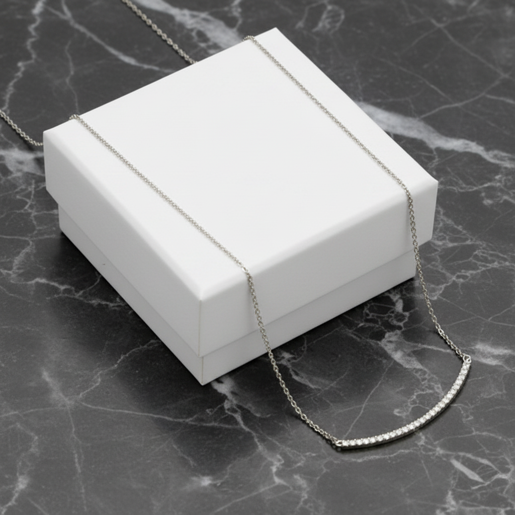 CZ Bar Smile Necklace on Tiny Chain