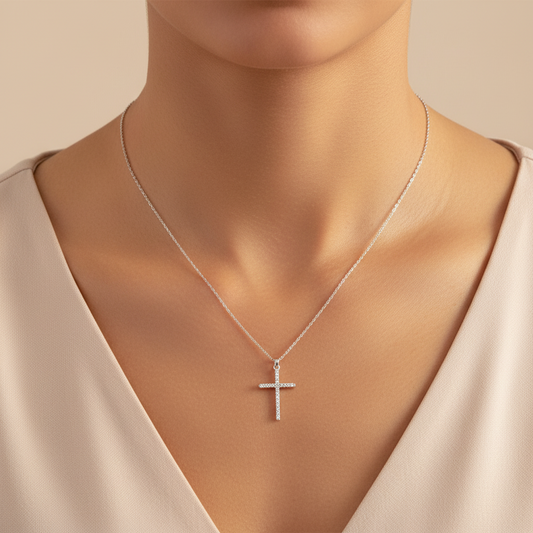 CZ Cross Necklace - 16"