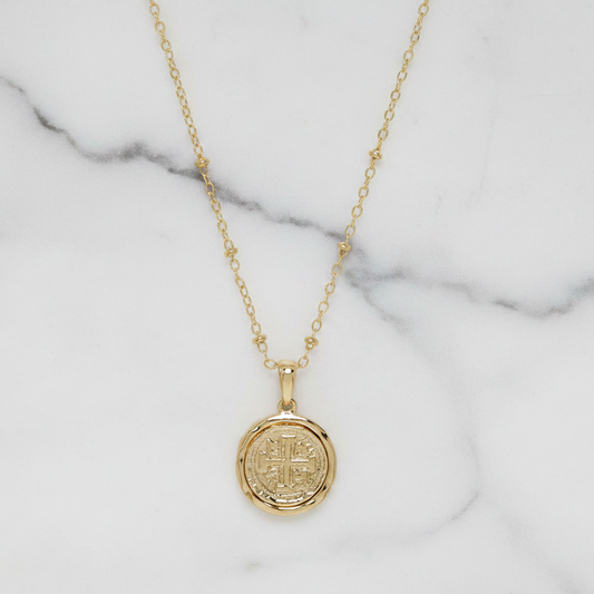 Lorena dainty coin necklace, 16-inch silver chain with small round coin pendant, elegant jewelry for everyday wear