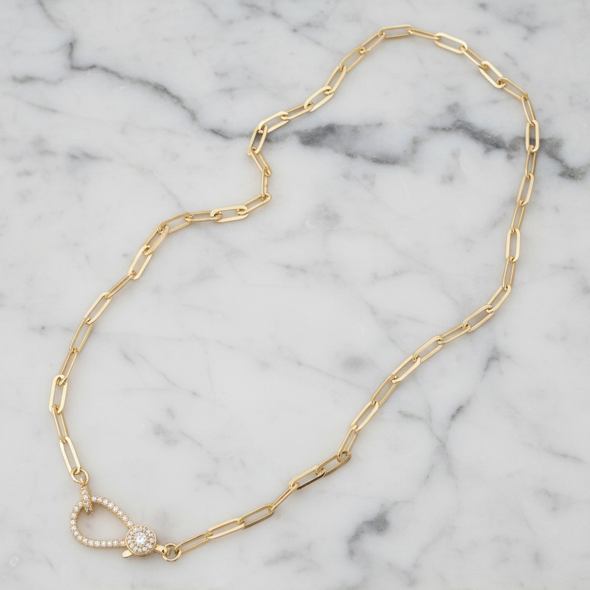 Paper Clip Necklace w/ CZ Lobster Clasp