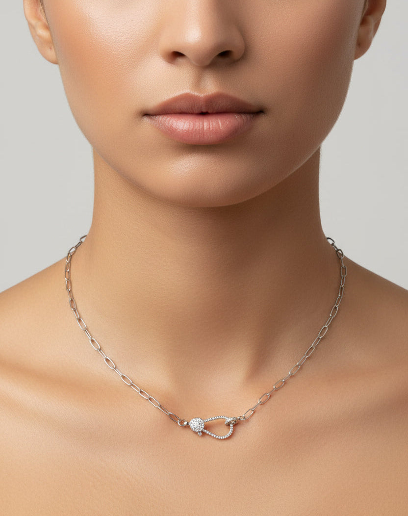 Paper Clip Necklace w/ CZ Lobster Clasp