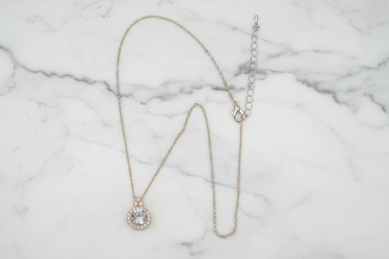 Single Pendant CZ Necklace - 16"
