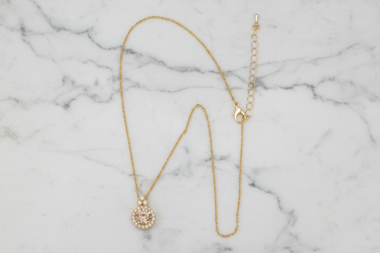 Single Pendant CZ Necklace - 16"