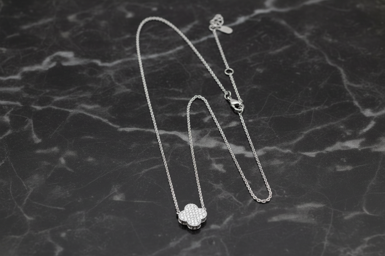Small Pave Clover Necklace