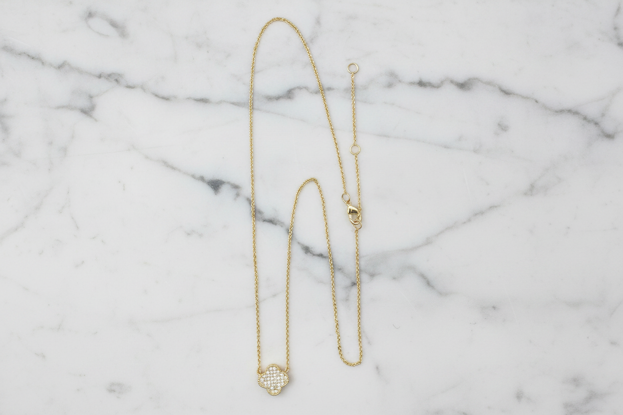 Small Pave Clover Necklace
