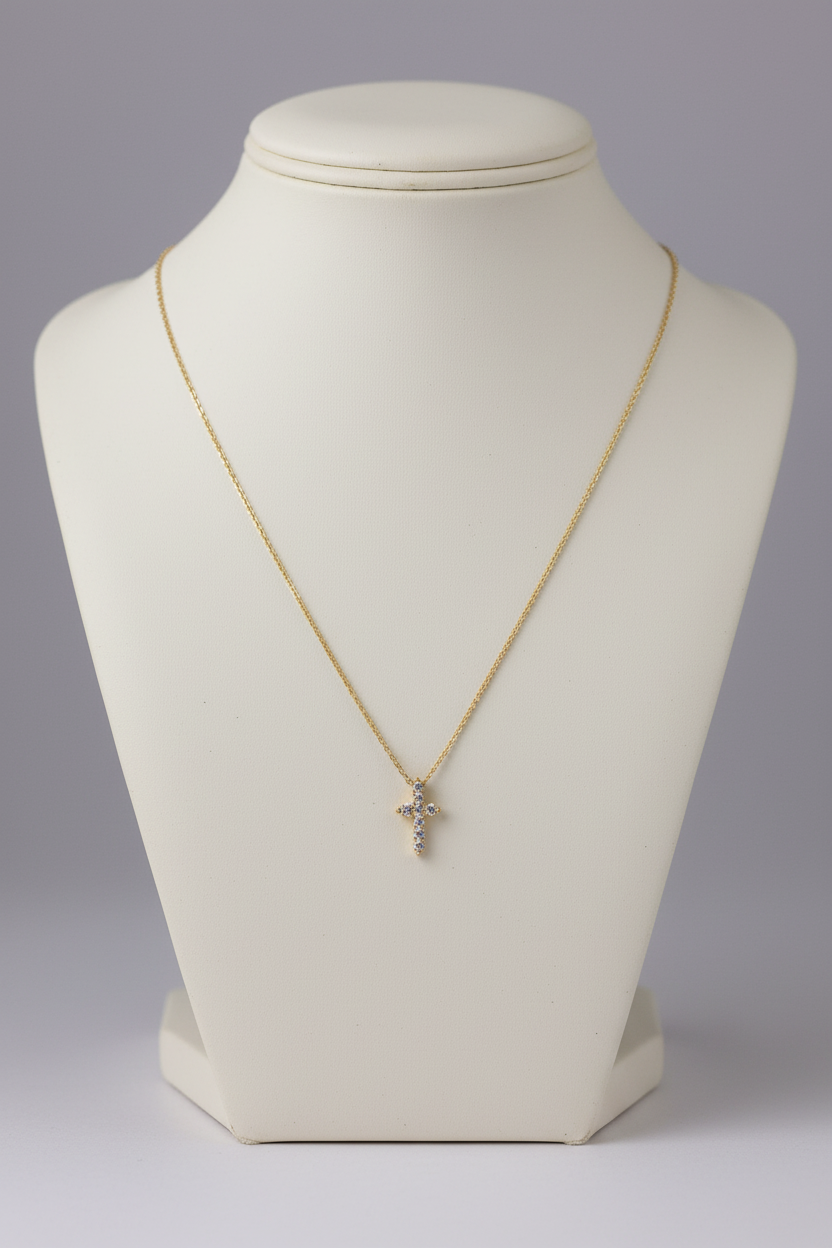 Tiny CZ Cross Necklace - 16"