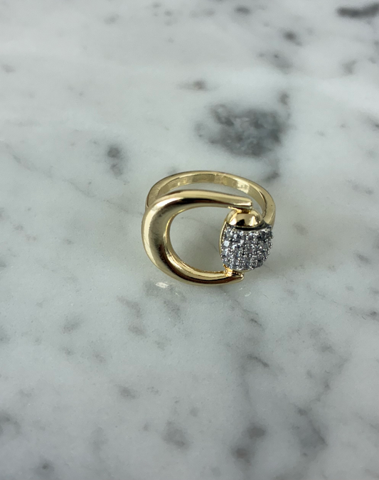 Gold Horseshoe Pave Barrel Ring