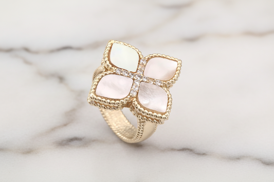 Gold MOP Flower CZ Ring