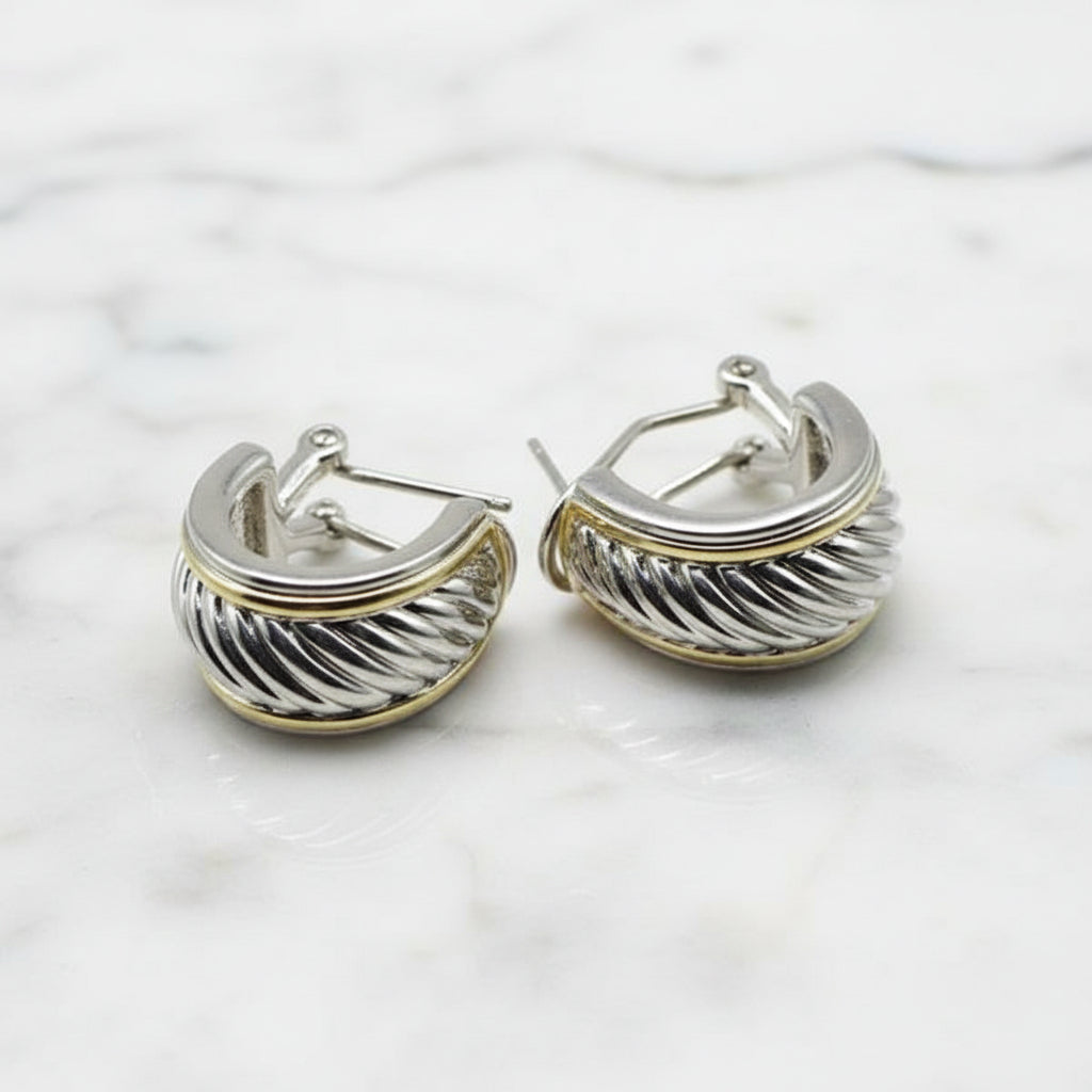 Two Tone Cable Hoop Earrings