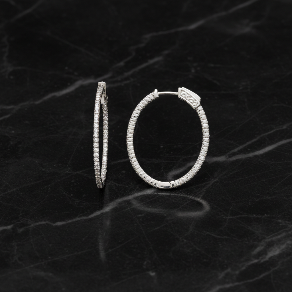 1.5" Oval CZ Hoop Earring