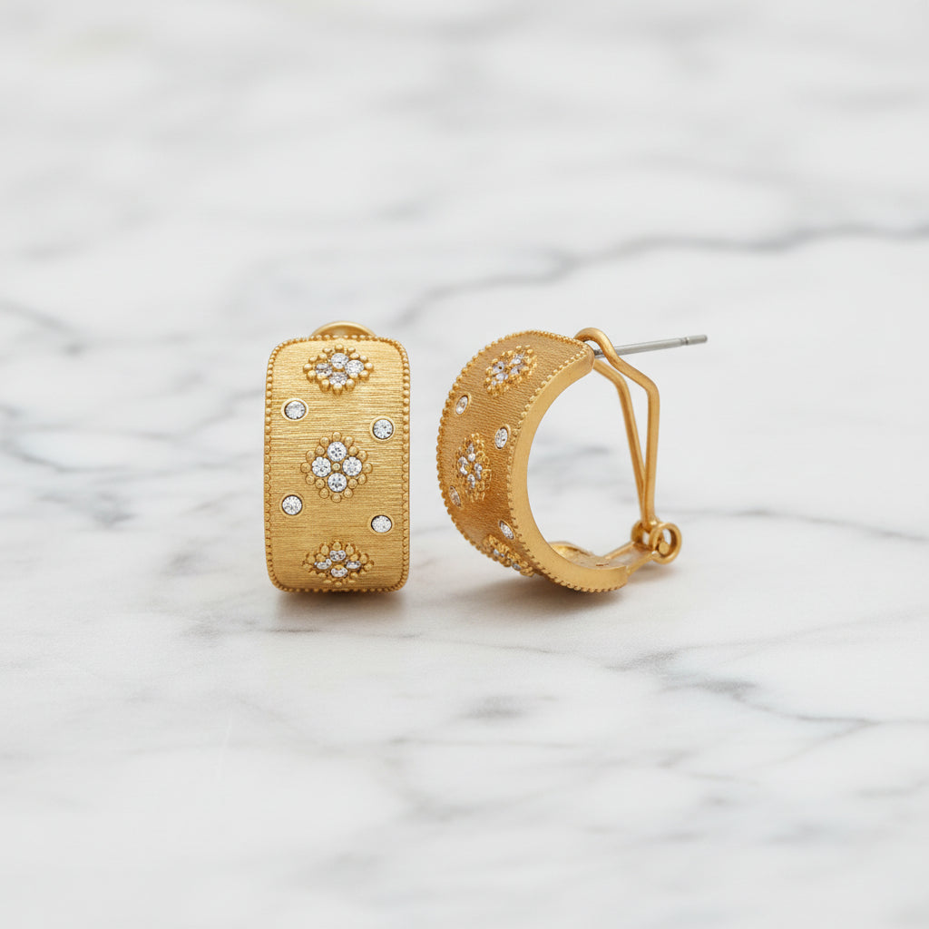 Brushed CZ Hoop Earring
