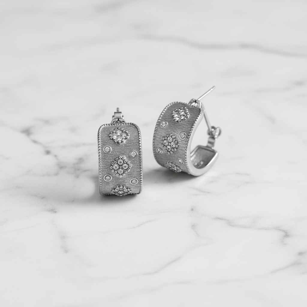 Brushed CZ Hoop Earring