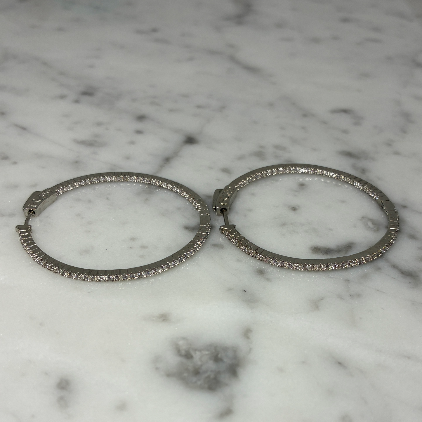 Thin CZ Hoop Earring - Large