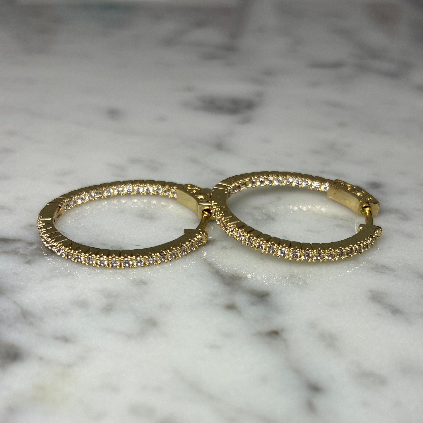 Thin CZ Hoop Earring - Small