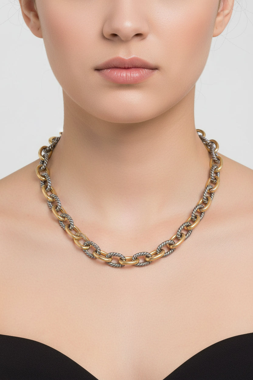 Two Tone Link Necklace - 18"