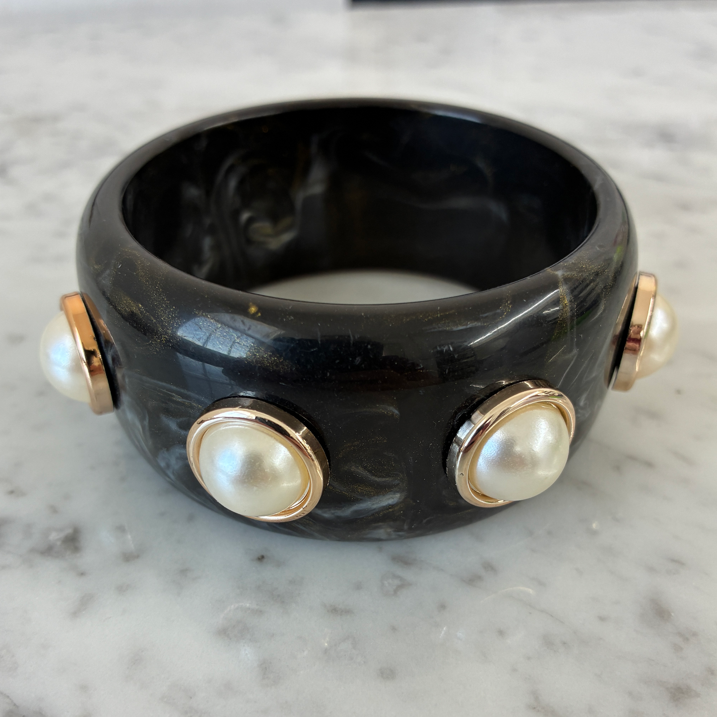 Chunky Acrylic Bangle w/ Pearls