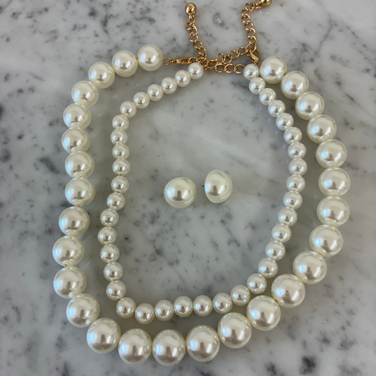 Double Strand Pearl Necklace Set