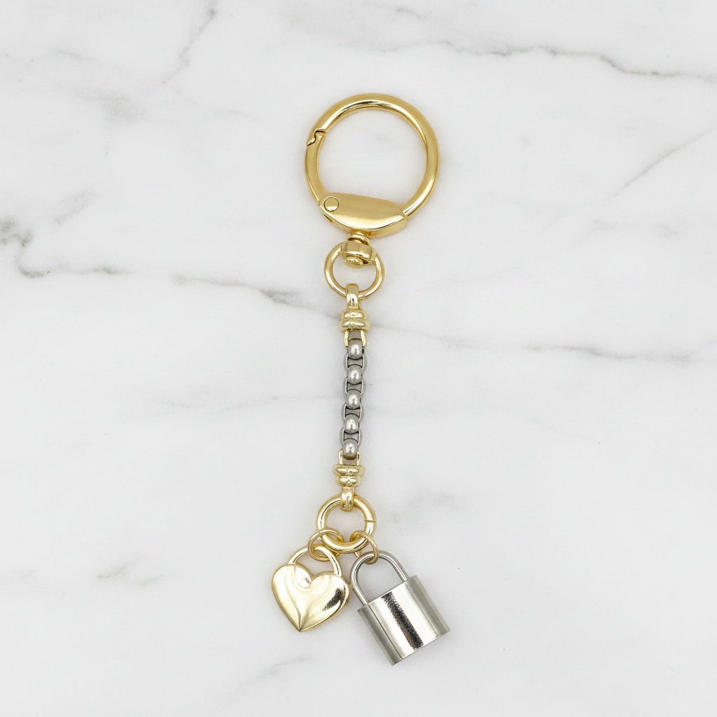 Two Tone Cable Lock Heart Bag Charm