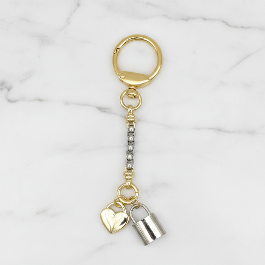 Two Tone Cable Lock Heart Bag Charm