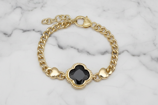 Gold Cuban CZ Clover Bracelet