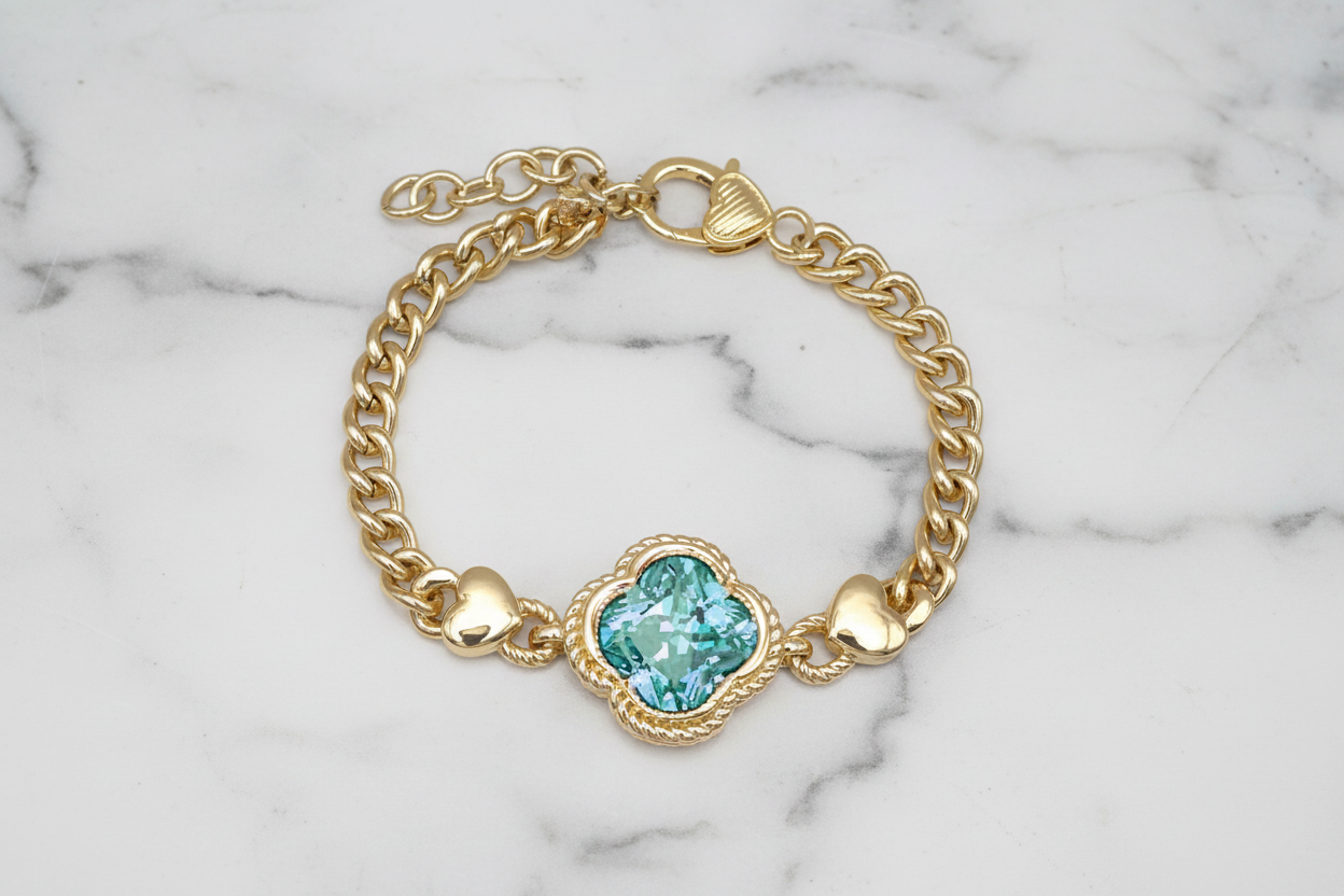 Gold Cuban CZ Clover Bracelet
