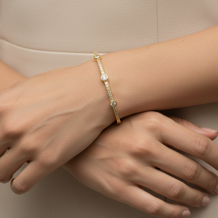 Gold 3-Large CZ Bracelet