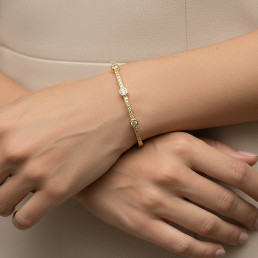 Gold 3-Large CZ Bracelet