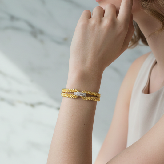 Gold Bangle with Silver Pave