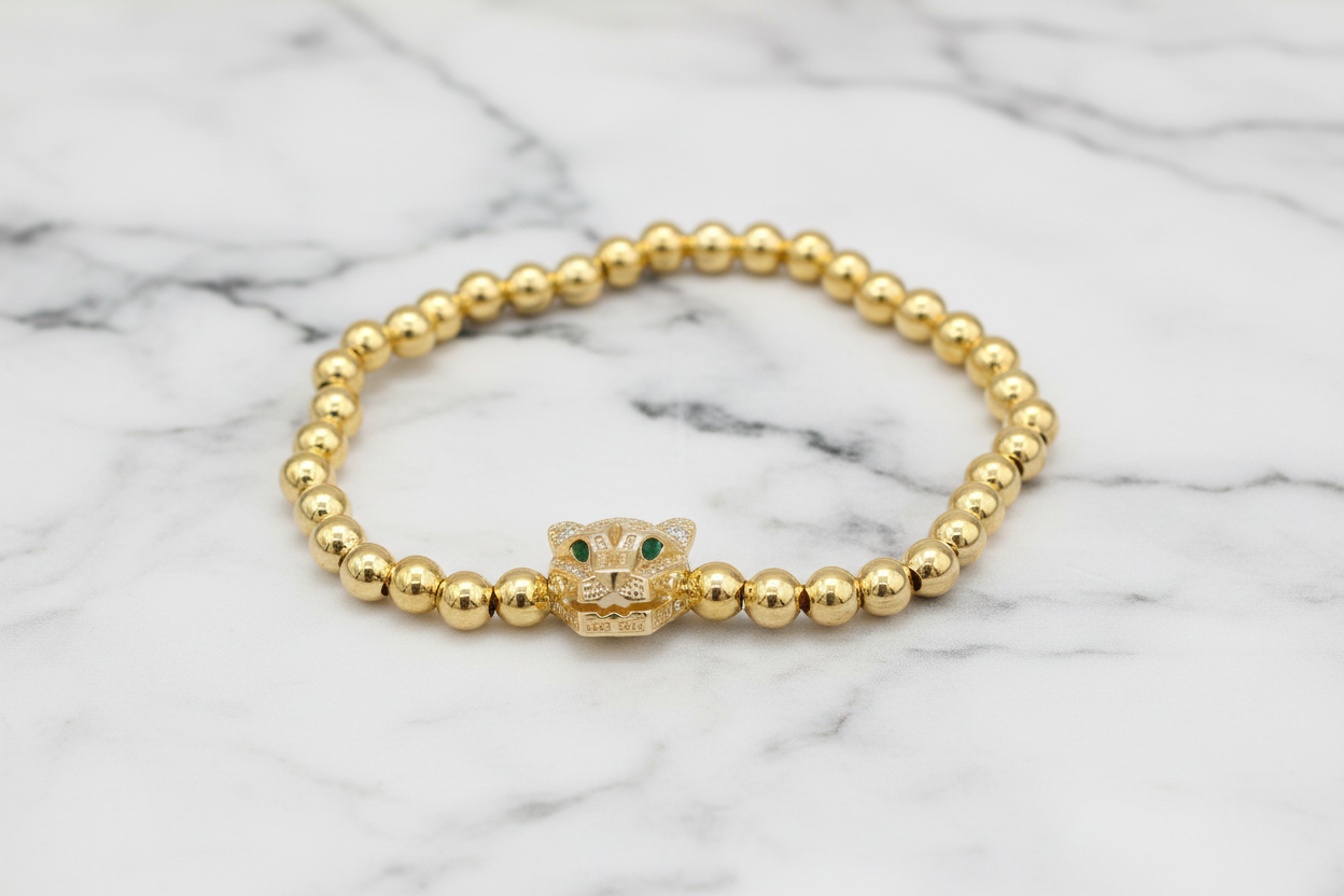 Gold Bead Panther Bracelet