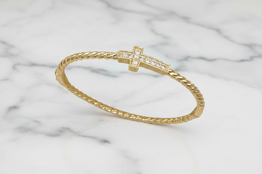 Gold Cable CZ Cross Bangle