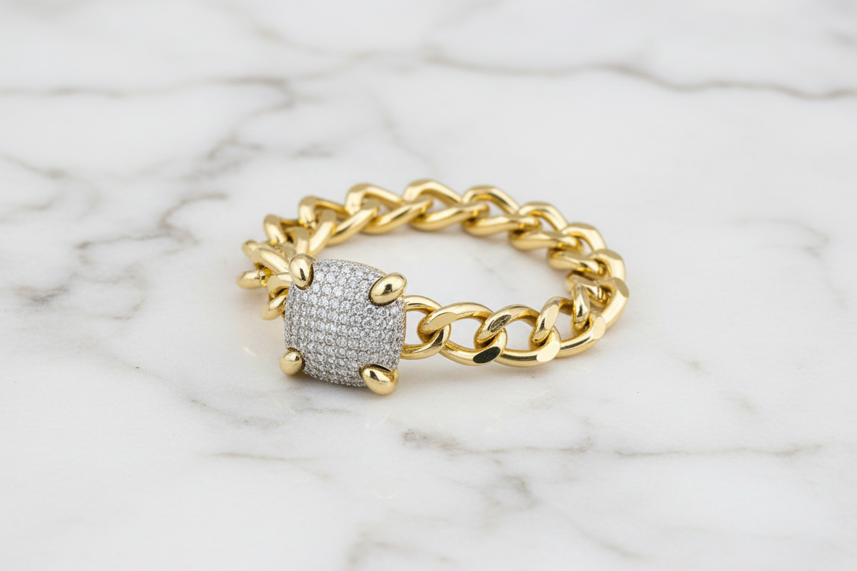 Gold Chain Pave Square Bracelet