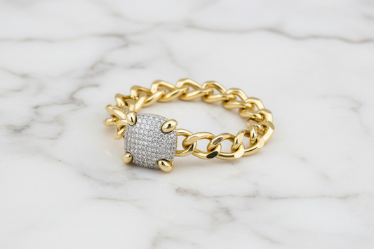 Gold Chain Pave Square Bracelet