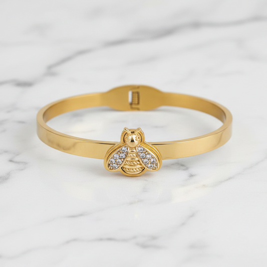 Gold CZ Pave Bee Bangle