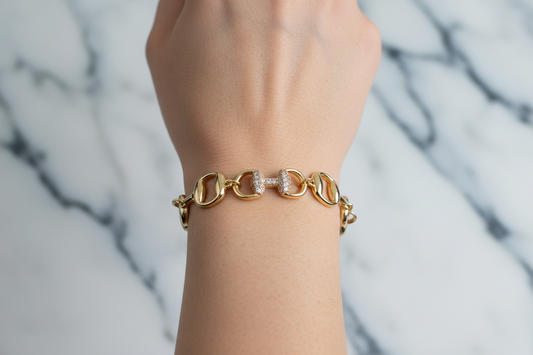 Gold Horse Bit CZ Pave Bracelet