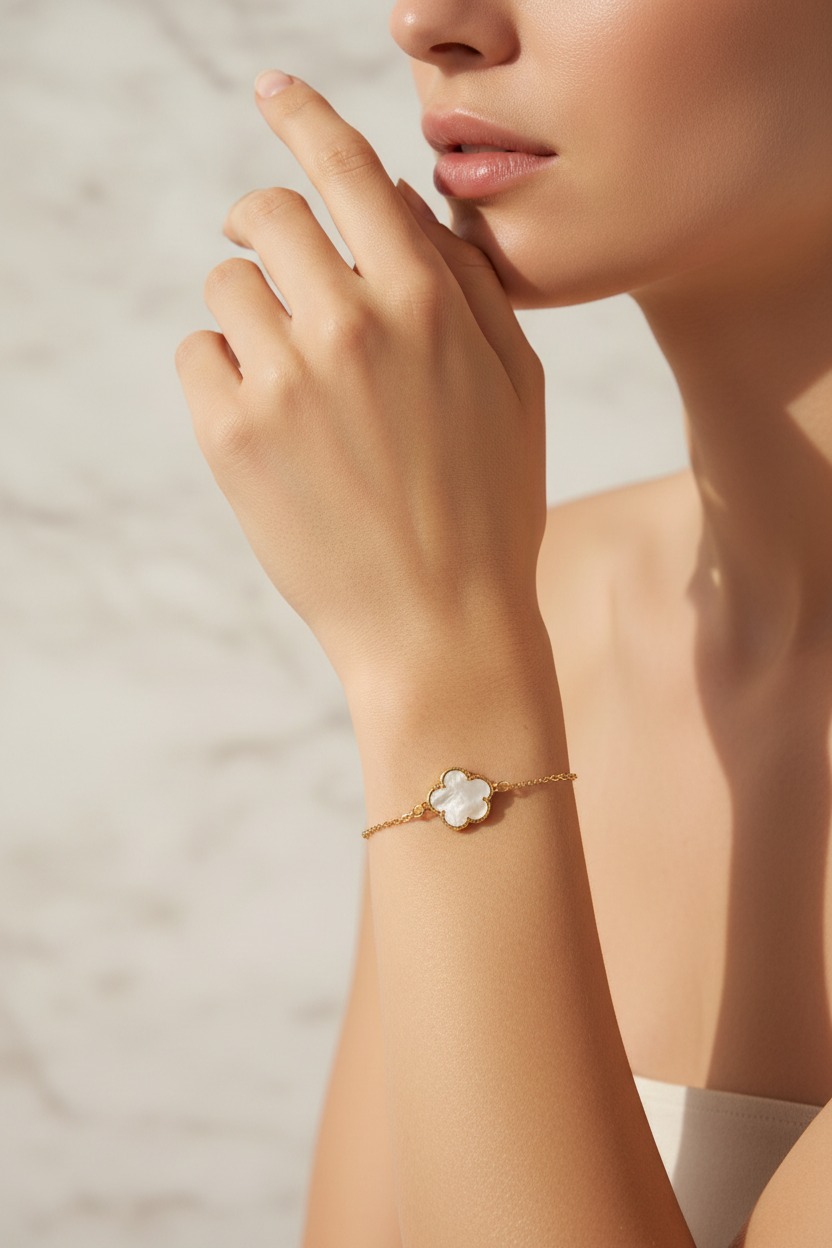 Gold Lg MOP Flower Bracelet