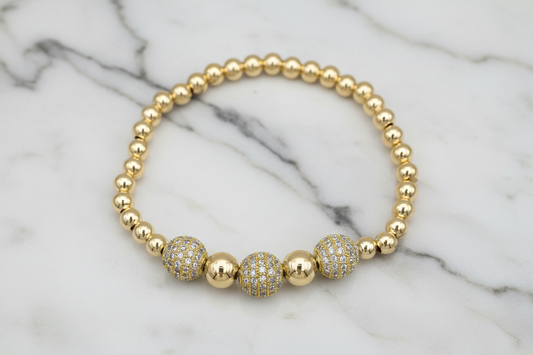 Gold Pave 3-Bead Bracelet