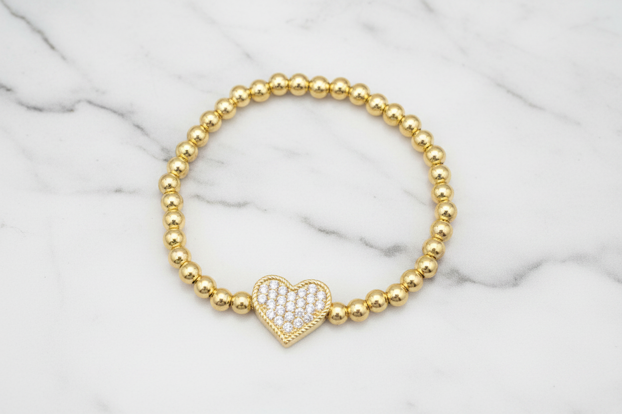 Gold Pave Beaded Heart Bracelet