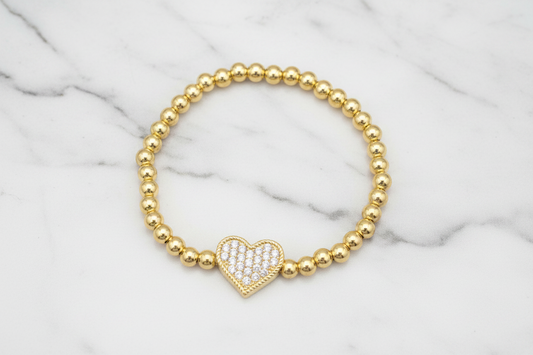Gold Pave Beaded Heart Bracelet
